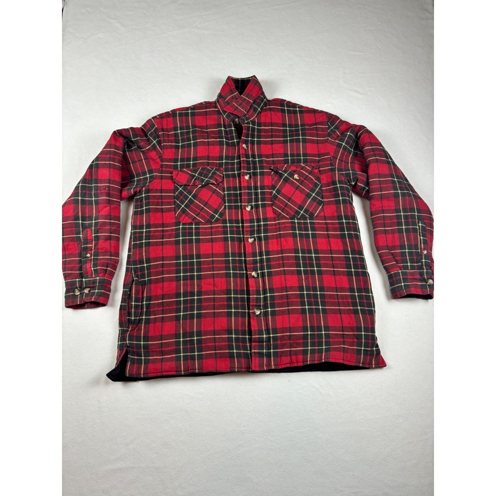 Trails End‎ Flannel Jacket Mens L Red Plaid Lined Workwear Heavy Shirt